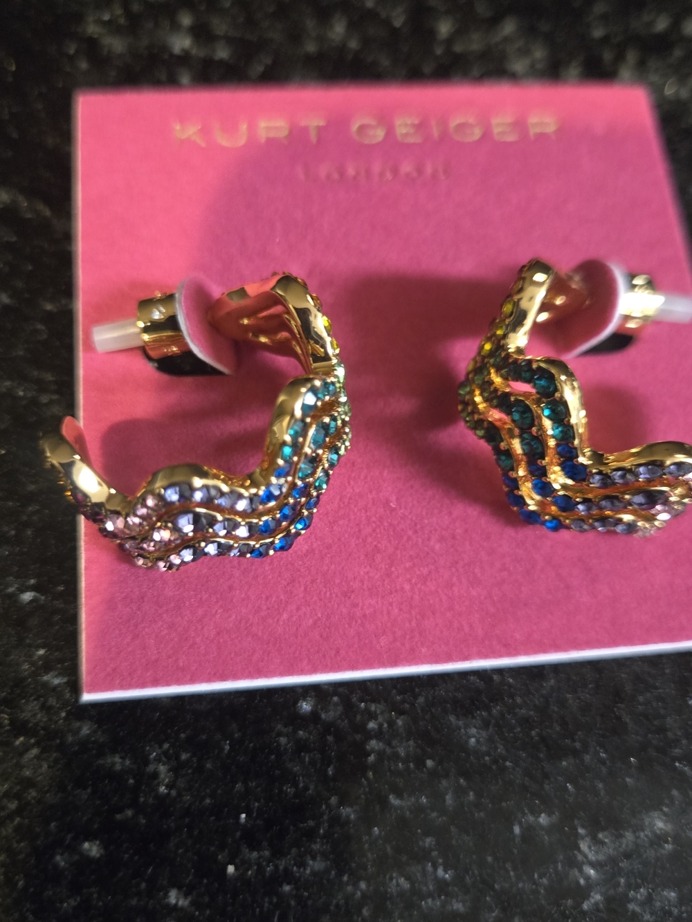 Kurt Geiger Gold Multicolor Crystal Wave Stud Earrings